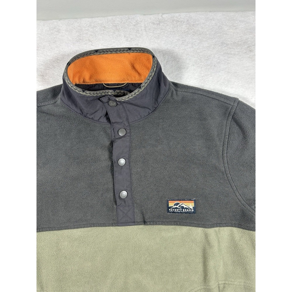 Faherty Fleece Pullover Mens Medium Grey Green Colorblock Quarter Snap Outdoor - Picture 2 of 10